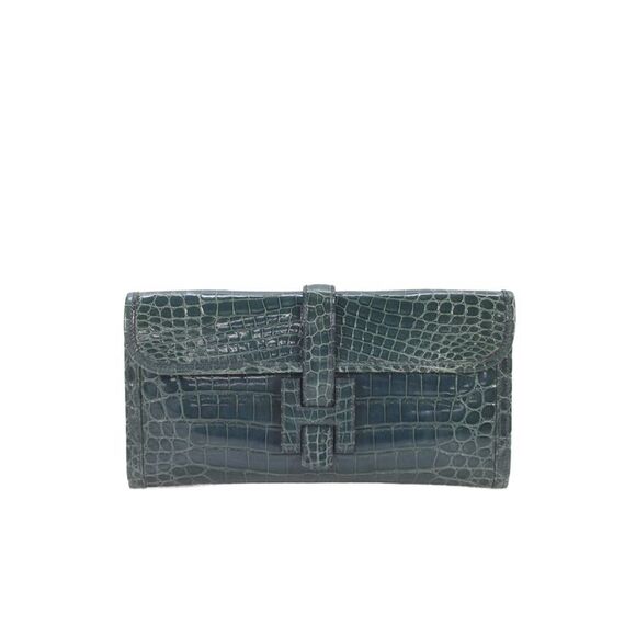 Hermes Handbags - Hermes Womens Bleu Izmir Crocodilus Niloticus Jige Elan Clutch Handbag